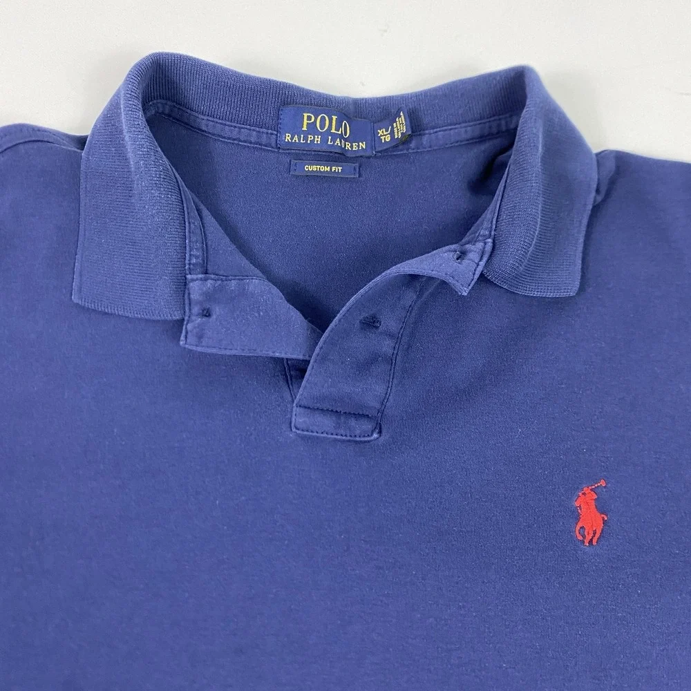 Polo‎ Ralph Lauren Polo Shirt Mens XL Navy Blue Custom Fit Red Pony Embroidered